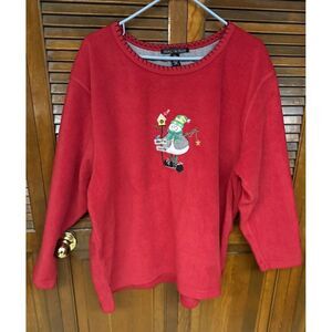 Avalon Vintage Women's Christmas‎ Fleece Sweatshirt Snowman Crewneck Red Size 1X